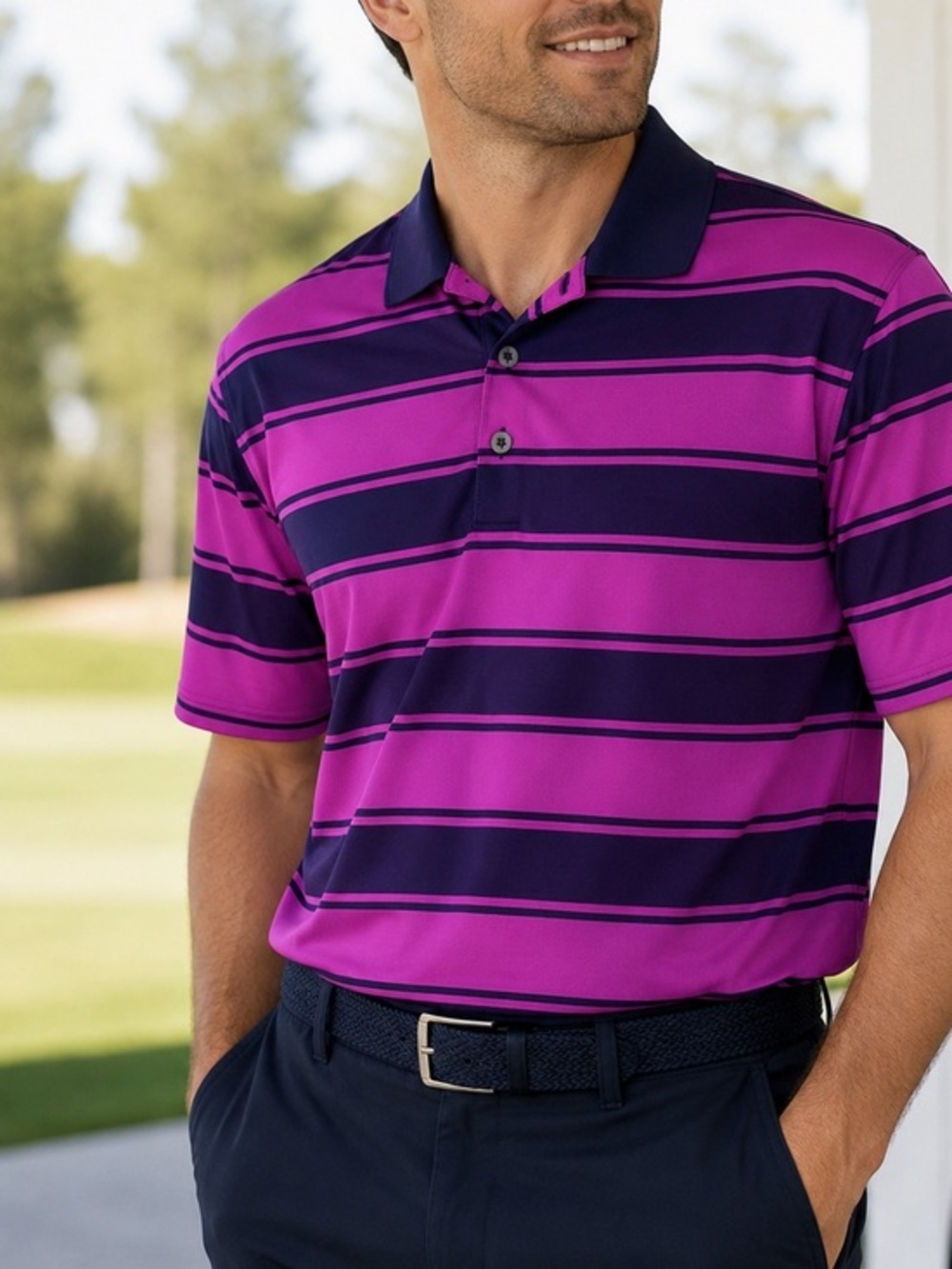 Nike Golf Dri-FIT Striped Performance Polo Shirt XL Pink Purple
